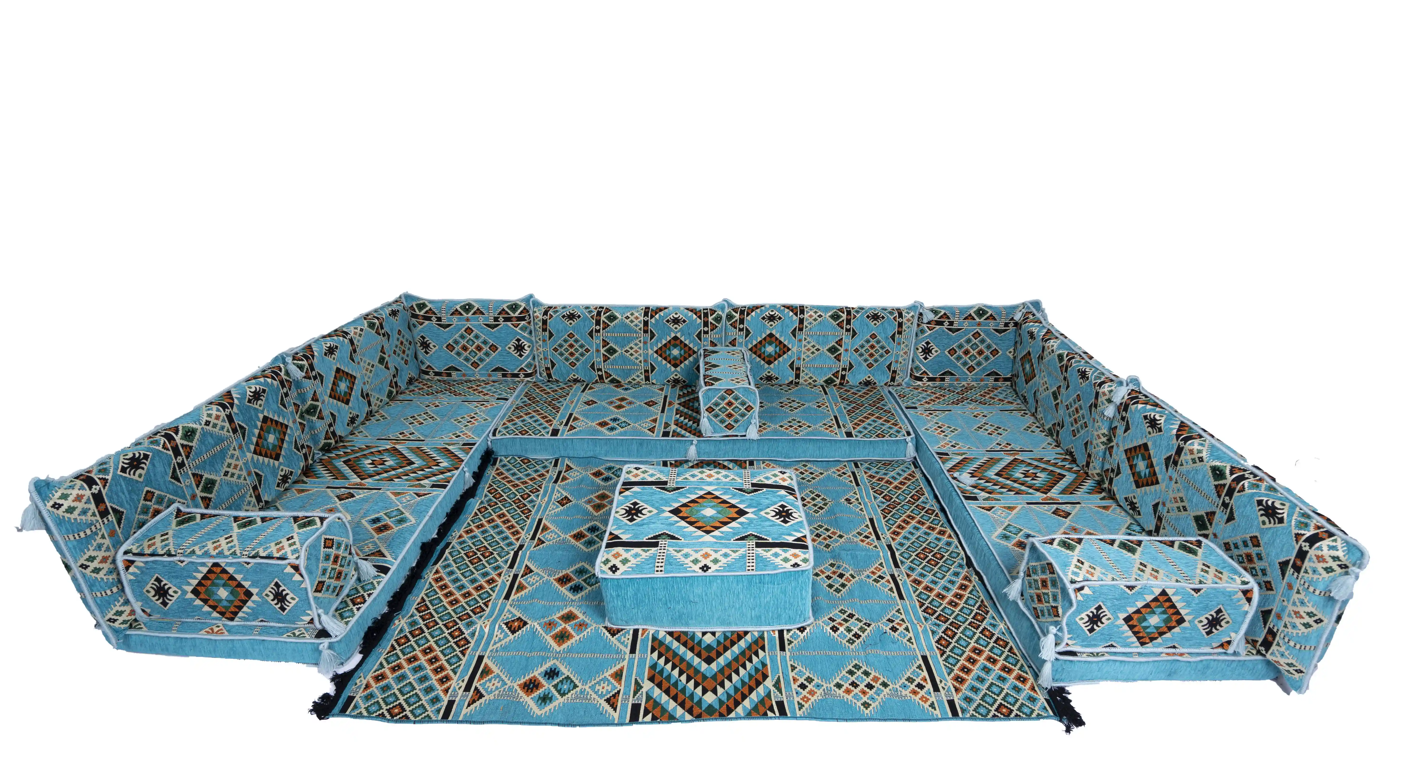 Juego de sofás árabes en forma de U, Jalsa árabe marrón, sofá seccional, almohadas de suelo, cojines de suelo, Majlis árabe, diseño tradicional árabe