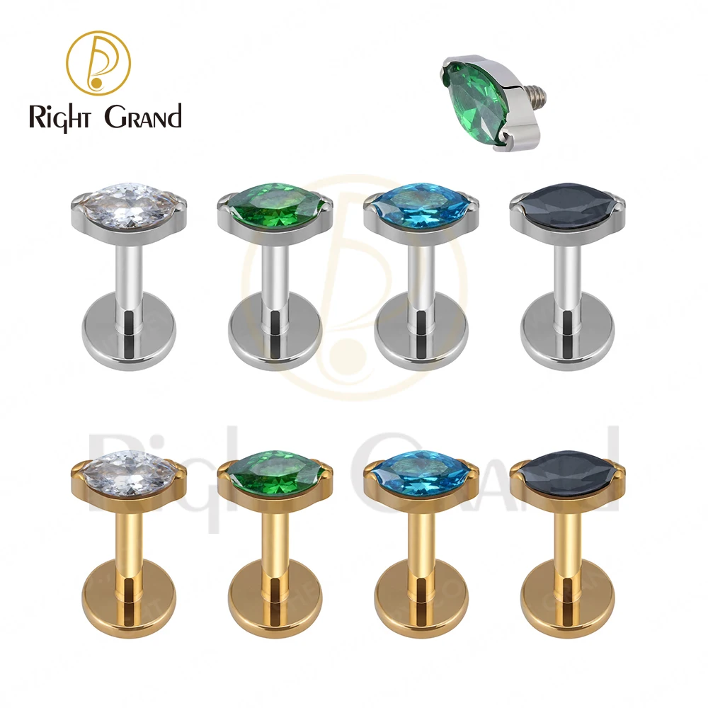 Титановый одинарный крошечный маркиз Right Grand ASTM F136 фианит с внутренней резьбой