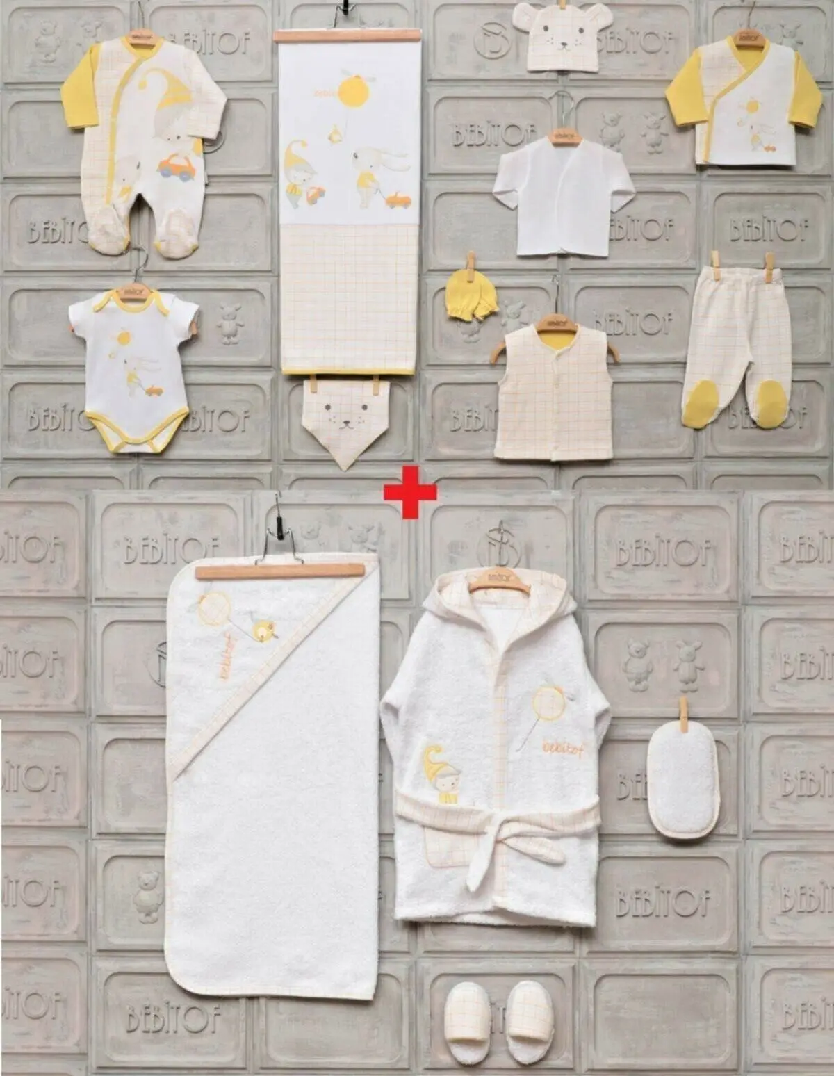 

Baby Yellow Cotton Playtime 10 Pcs. Hospital Exit and 4 Pcs Bathrobe Set