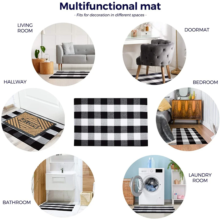 

Anti-slip Modern Rugs Black and White Grid Carpet Home Living Room Balcony Bathroom Kitchen Floor Doormat Hallway Bath Mat