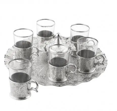 

Турецкий женский элегантный узорчатый чайный набор на 6 персон, пятнадцать чайных комплектов и фотокруглый презентационный поднос