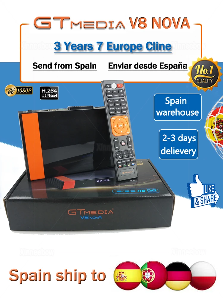 Супер Спутниковый ресивер Gtmedia V9 с 2 летним Европейским Cline Freesat V9, встроенный wifi, такой же, как Gtmedia V8 Nova