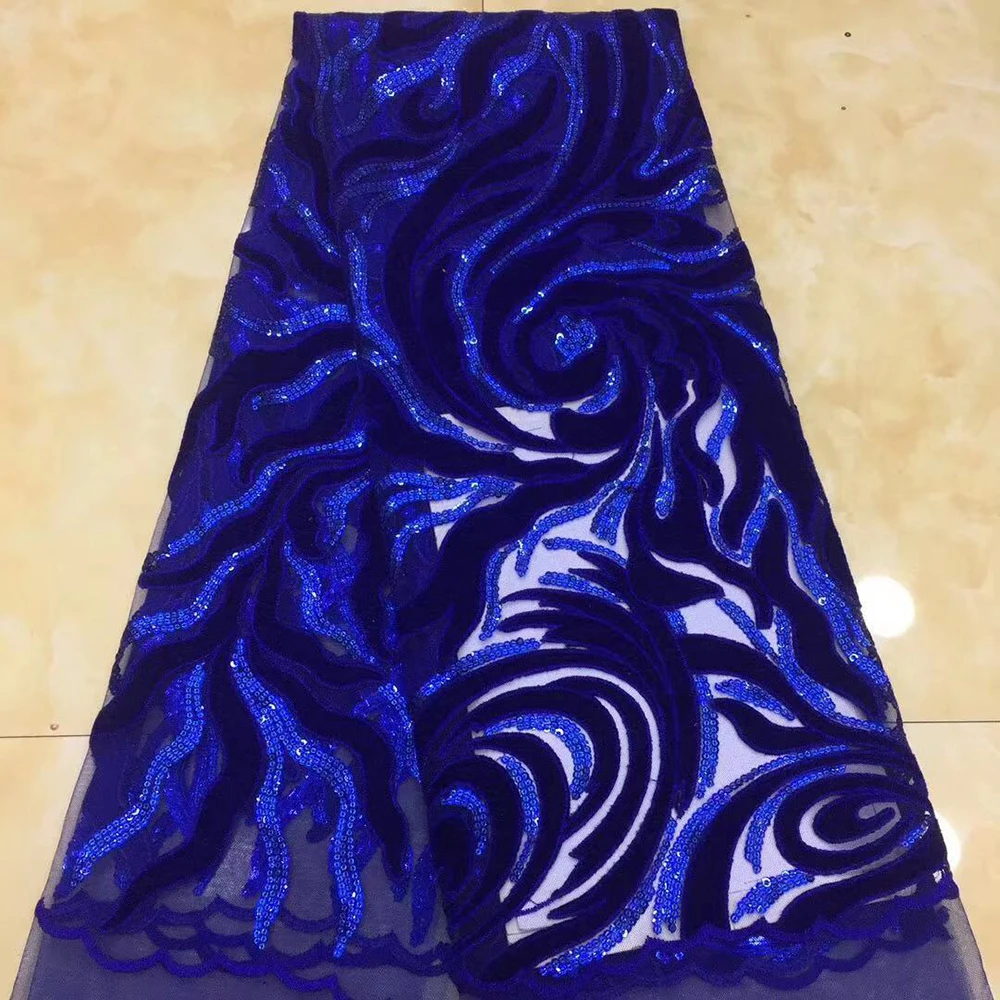 Королевский синий цвет французский бархат африканский тюль кружевная ткань