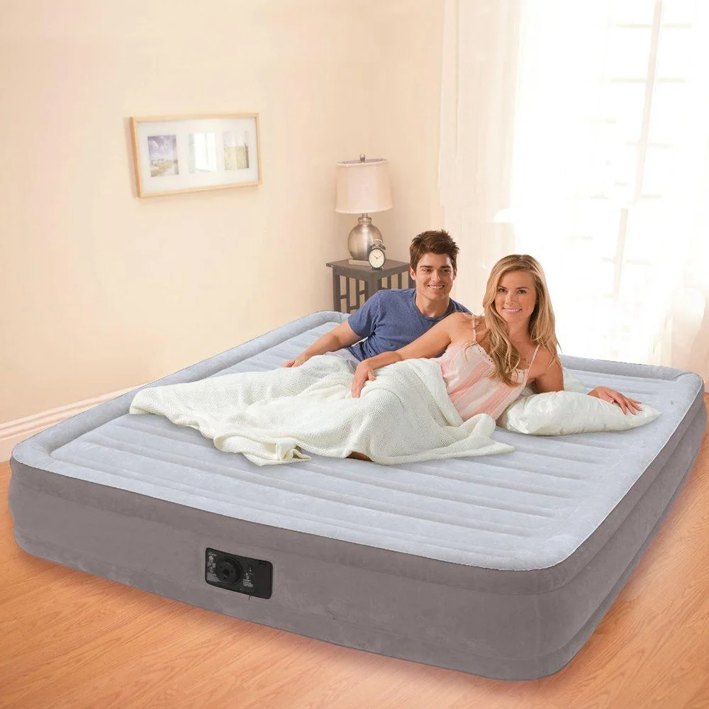 Надувная кровать Intex FULL COMFORT-PLUSH MID RISE ТМ со встроенным насосом светло-серый | Спорт