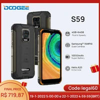 doogee s59 rugged phone 10050mah super battery smartphone 4gb64gb cellphone ip68ip69k 2w loud volume speaker celular