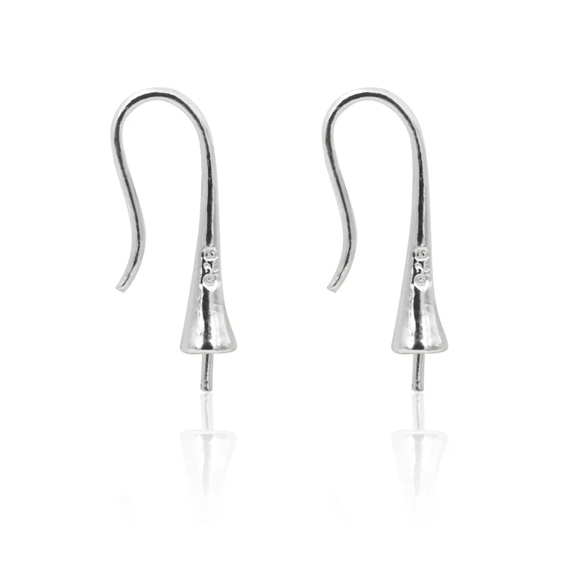 

4pcs 925 Sterling Silver Hook Earrings Platinum Plated 9x21mm Fit For Half Drilled Beads DIY Handmade components
