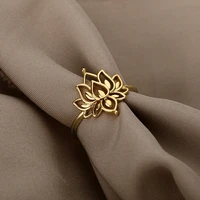 stainless steel lotus ring for women men finger ring vintage gold color wedding couple rings jewelry anniversary gifts