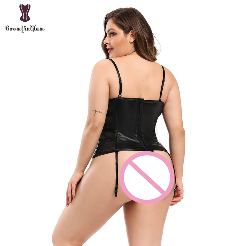 Женский корсет из искусственной кожи с цветочным кружевом черный корсет-бюстье