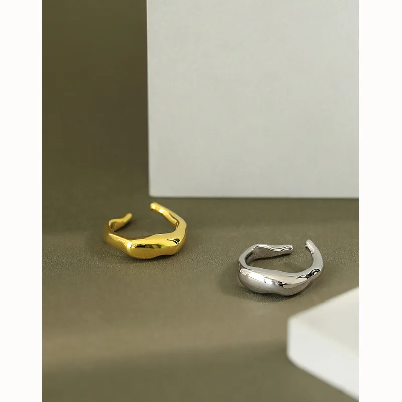 

S925 Sterling Silver Ring Ins Niche Temperament Personality Creative Design Sense Irregular Smooth Open Ring Female Texture Ring