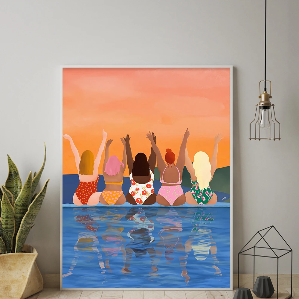 

Abstract Nordic Poster Fat Girl In Swimming Pool Canvas Painting Wall Art Picture For Living Room Modern Decor Print On The Wall