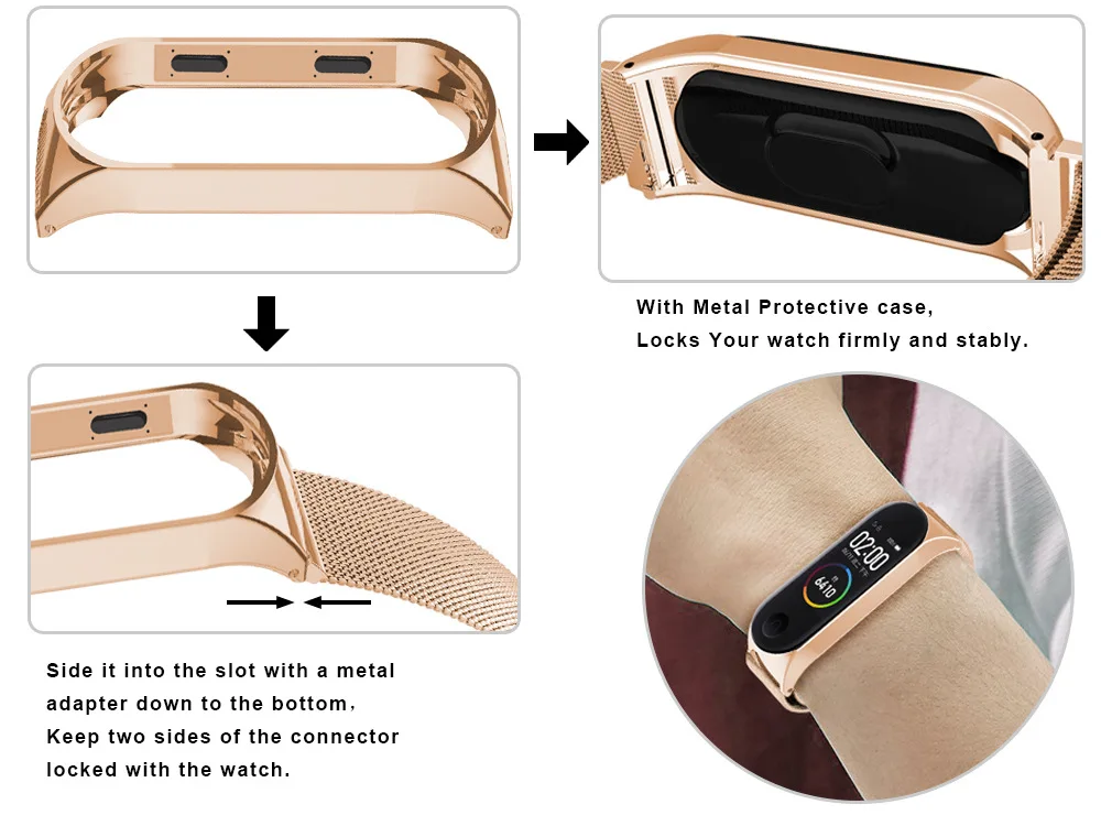 Wristband Metal Stainless Steel Strap For Xiaomi Mi Band 3 4 Wrist Watch Strap For Xiaomi Miband 3 4 Bracelet For Mi Band 3
