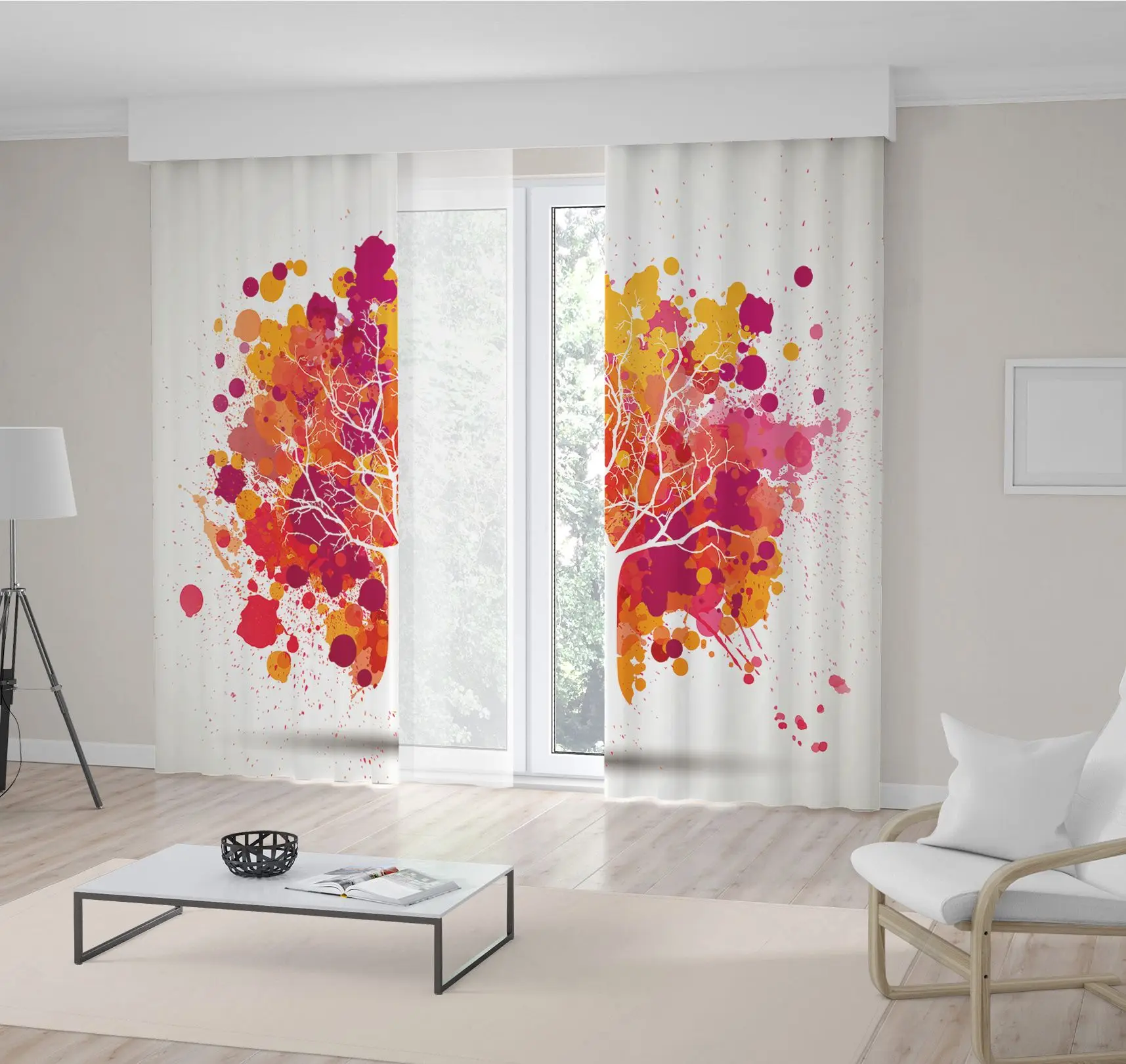 

Curtain Tree with Colorful Splashes Artistic Nature Theme in Fuchsia Orange Yellow Art Print