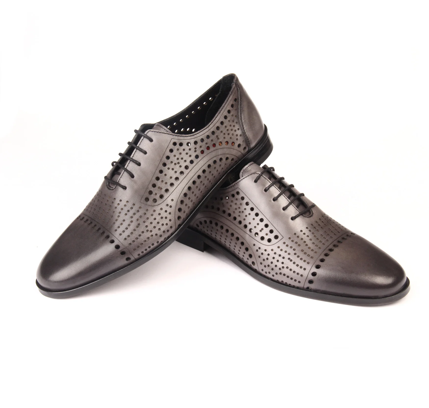

Handmade Dark Gray Oxford Shoes, Perforated Calf Leather, Multihole Breathable for Summer, Men's Classic Leathersole Footwear