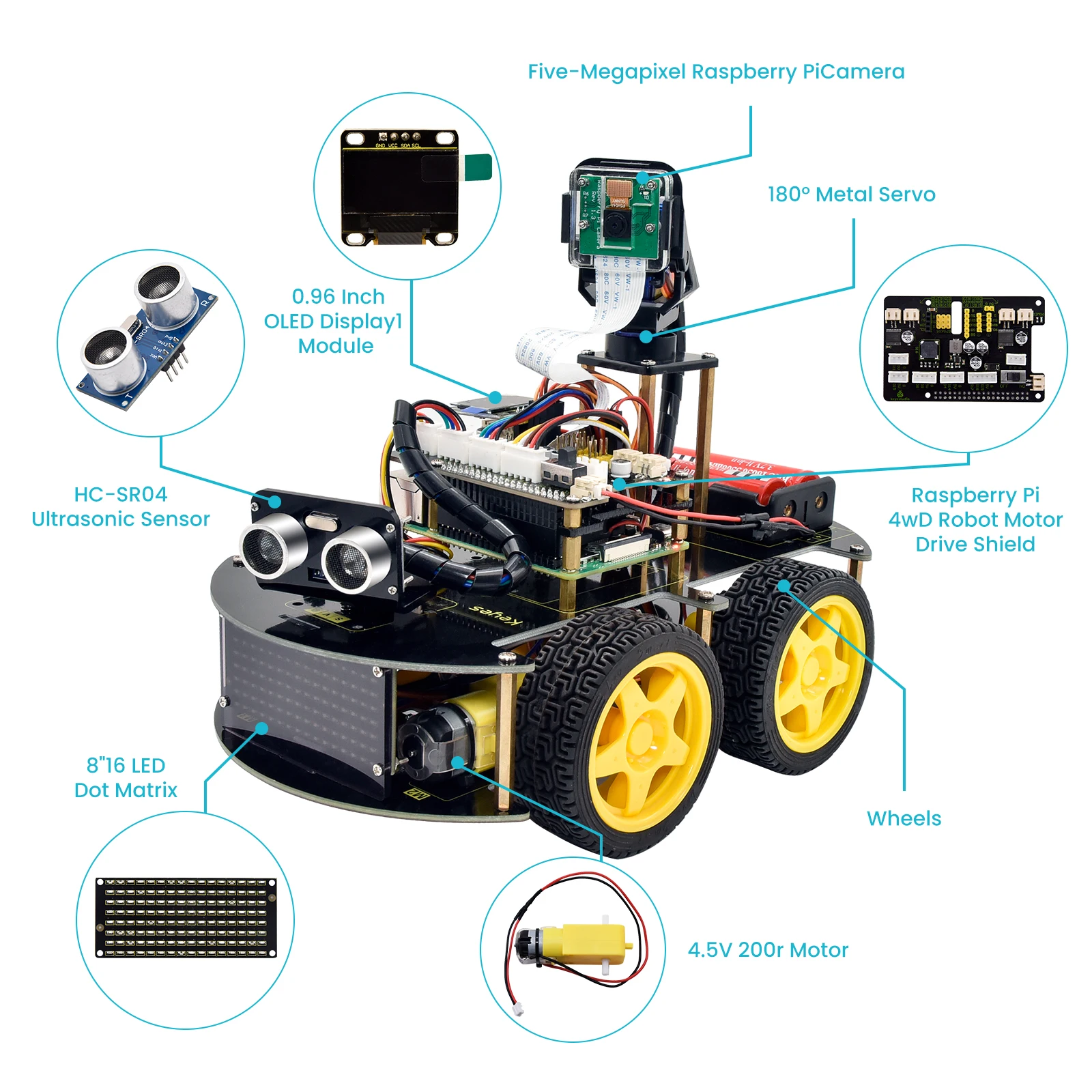 Keyestudio Raspberry Pi 4B Robot Car + модуль камеры 5 мегапикселей программирование Python для (без