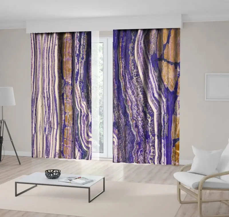 

Curtain Natural Stone Layers Colorful Rock Formations Gemstone Nature Decorative Photo Printed Purple Brown