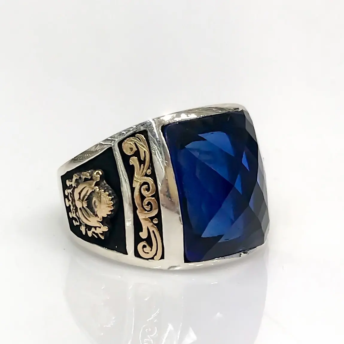 

Square Navy Blue Sapphire Stone Real 925 Sterling Silver Men's Ring