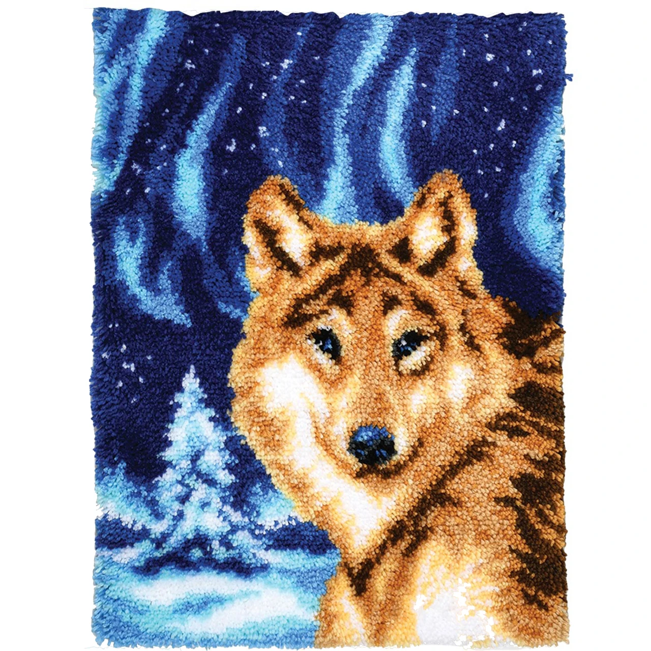 

Latch Hook Kits Wolf in Winter Wall Hanging DIY Carpet Rug Pre-Printed Canvas with Non-Skid Backing Floor Mat 60x80cm