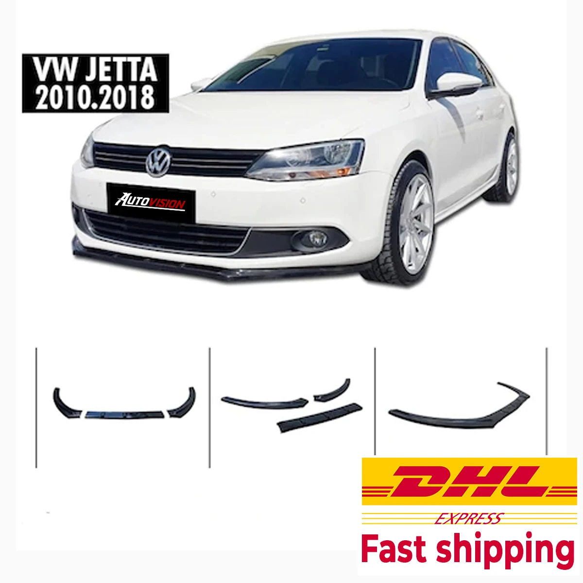 Volkswagen VW Jetta MK6 2010 2018 губа переднего бампера автомобиля 3 шт. глянцевый черный