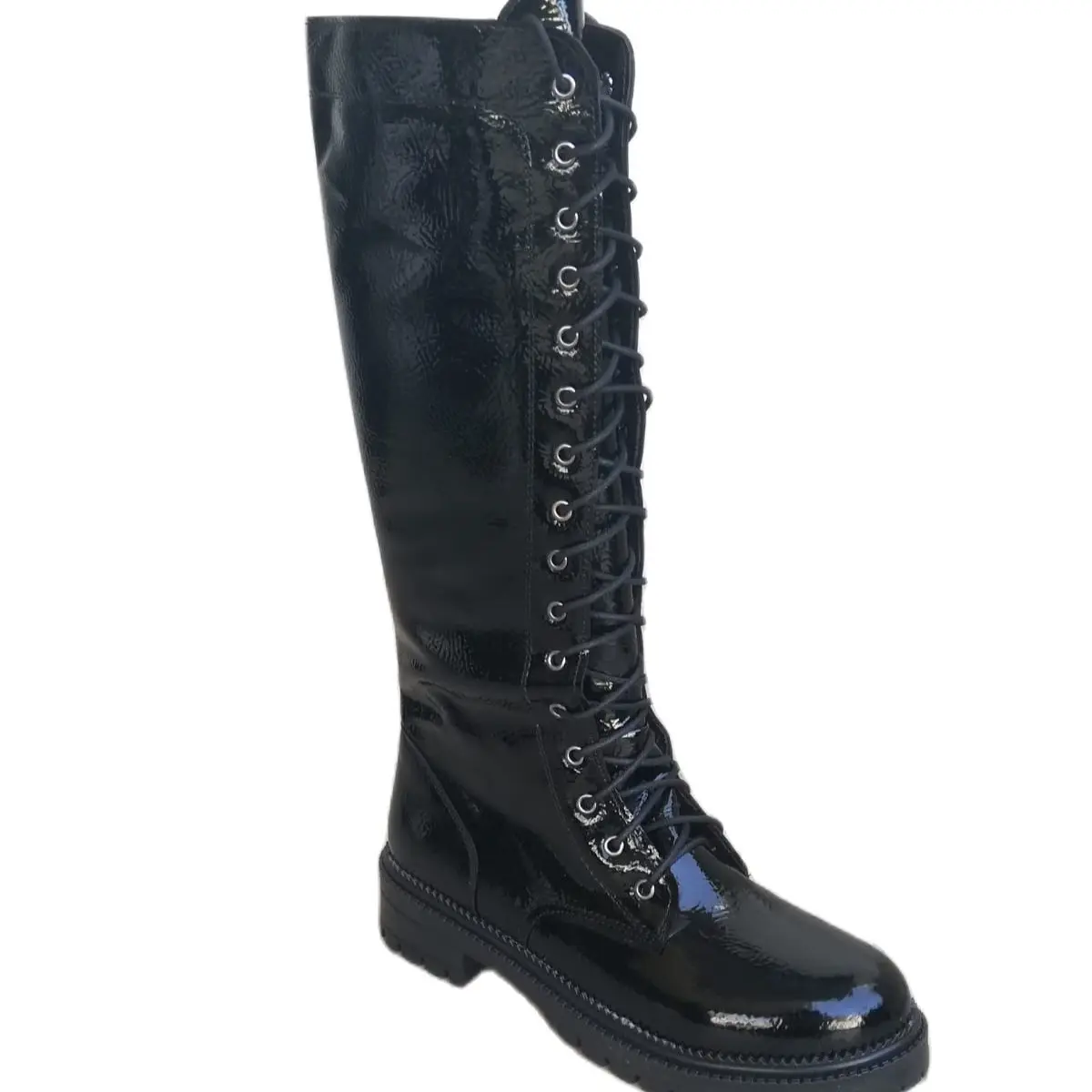 

Sexy High Boots Knee-high Shining Pu Boots comfortable For Women Fashion Shoes 2020 Spring Autumn Boot with lace