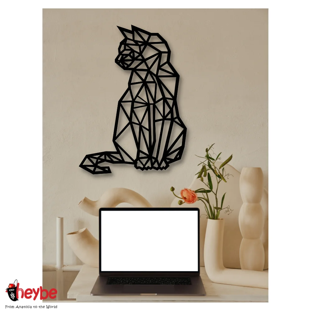 Дерево Украшение Стены Кот Черный Цвет Лазерная Резка Современная Природа