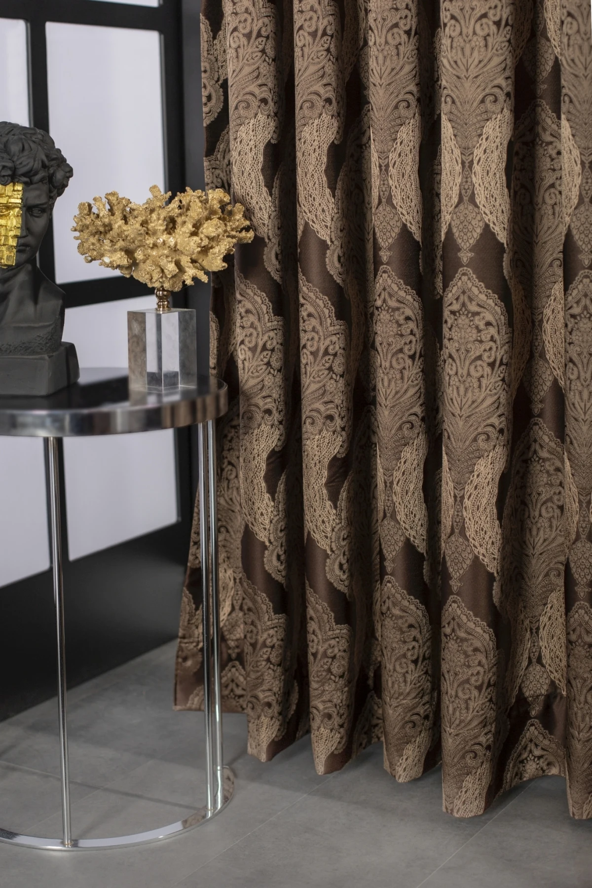 

Luxury Brown Damask Jacquard Curtain Panels, 10 colors. Length up to 113 '' ( 287 cm)