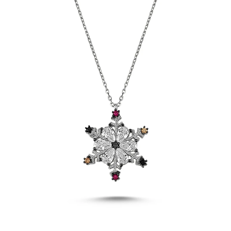 

Silver 925 Sterling Zircon Cubic Zirconia Snowflake & Daisy Necklace