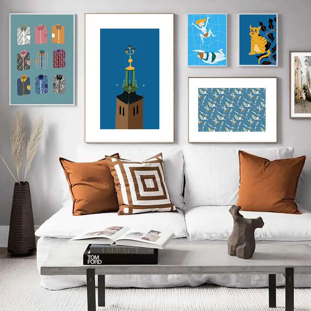 

Swimming Pool Poster Abstract Canvas Painting Shirt Tiger Print Nordic Wall Art Pictures for Living Room Interior Home Decor