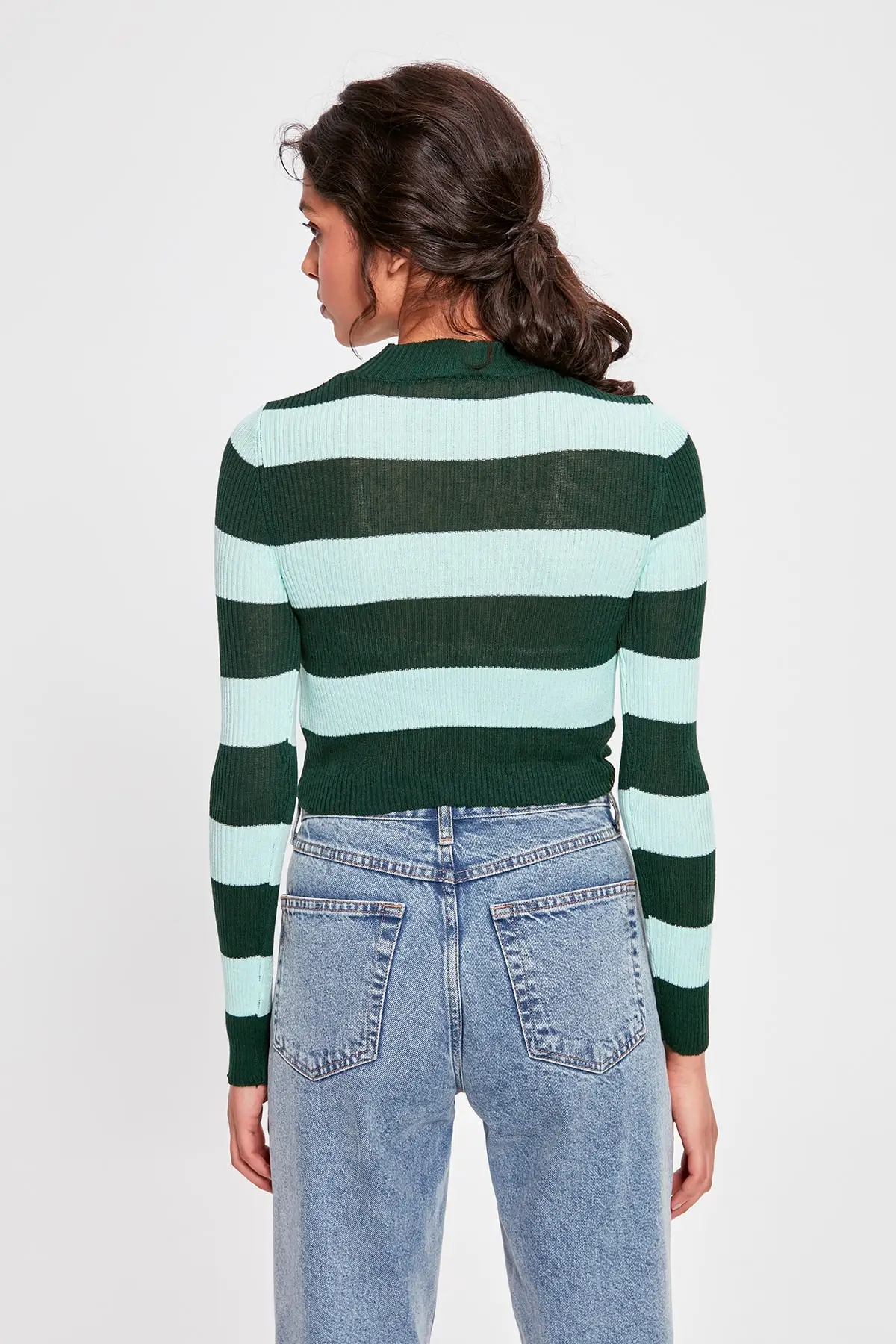 

Trendyol Green Striped Crop Sweater Sweater TWOAW20KZ0255