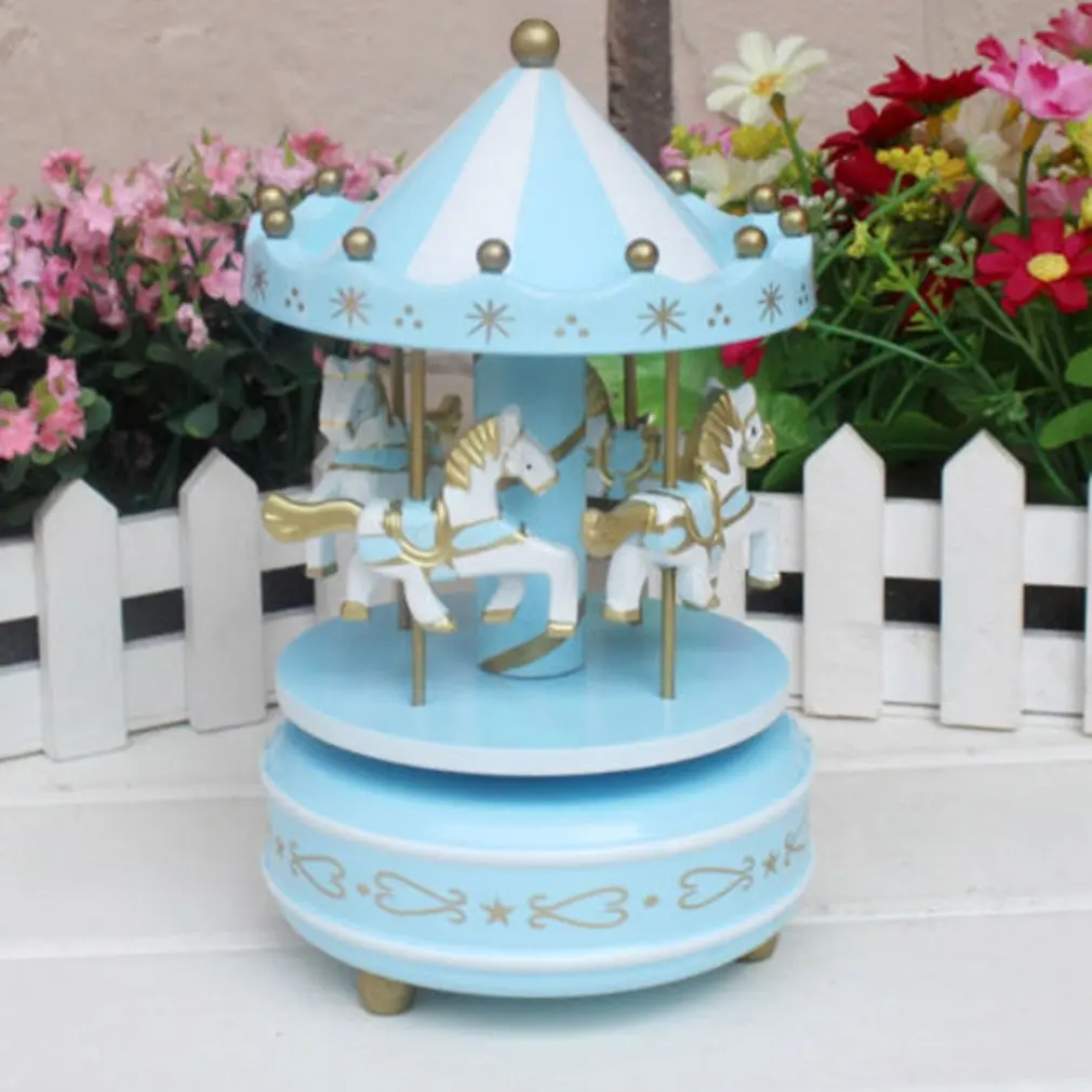 

Wooden Merry-Go-Round Carousel Music Box for Kids Toys Wedding Birthdays Gift Wind-Up Horse Fairground Musical Box