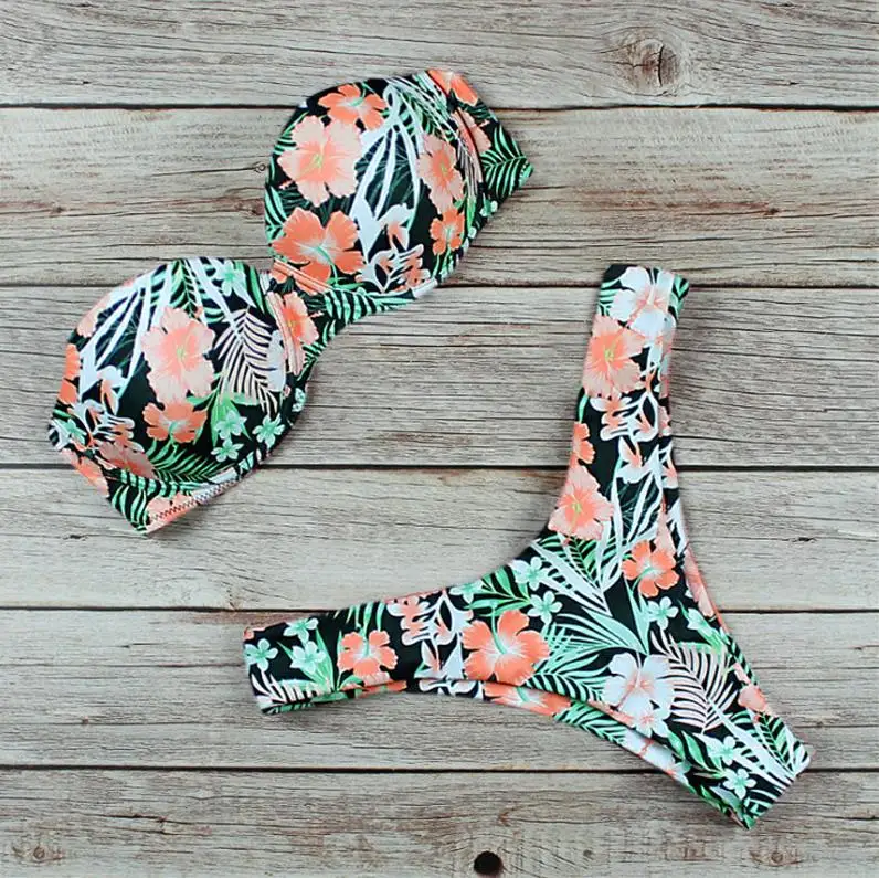 Пикантные летние Для женщин купальник бикини с цветочным принтом комплект пуш ап