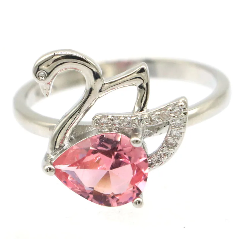 

Потрясающие серебряные кольца 15x15 мм с изображением лебедя из розового морганита и фианита для женщин