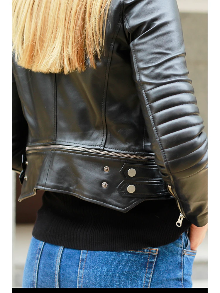 Genuine Soft Lambskin Leather Jacket Handmade Female Red Pink Biker Leather Jacket Woman Coat Real Fur Custom Product Jackets