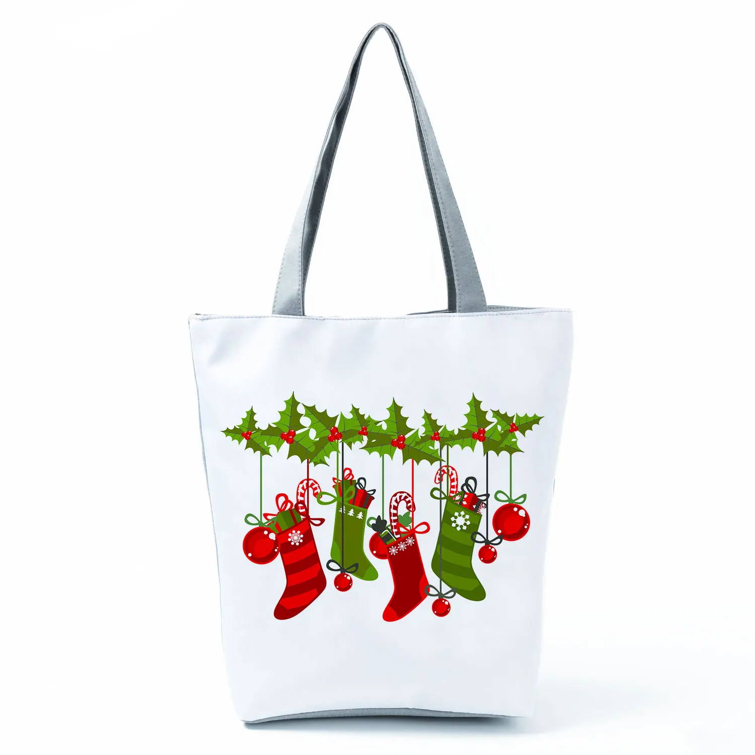 

Christmas Stockings Printed Handbags Casual Pretty Shoulder Bag High Capacity Shopping Bag Eco Friendly Tote Practical Beach Bag