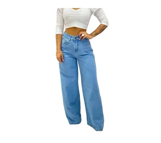 Calça Jeans Feminino Wide Leg Pantalona Retrô Perfeita Moda 2