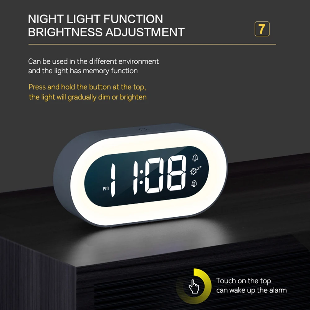 music led digital alarm clock voice control night light design desktop clocks home table decoration built in 1200mah battery free global shipping