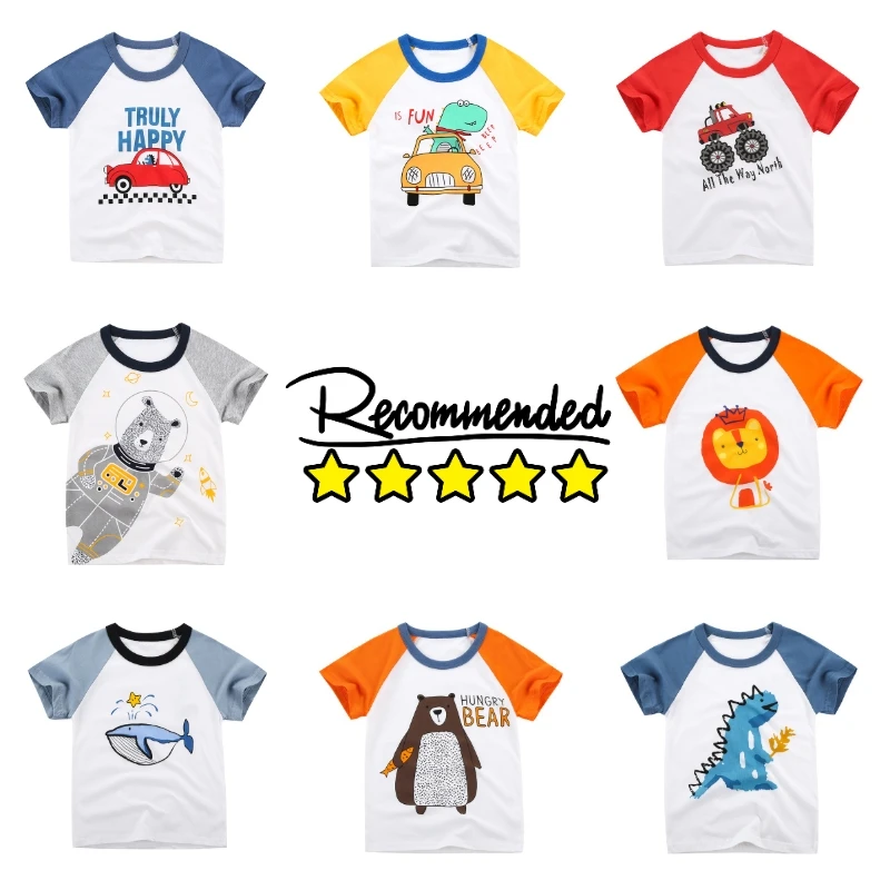 Kids Boy T-Shirt Baby Pure Cotton Sweat Undershirt Children Summer
Short Sleeve Tees Yellow/Blue Clothes Cartoons Printed Tops