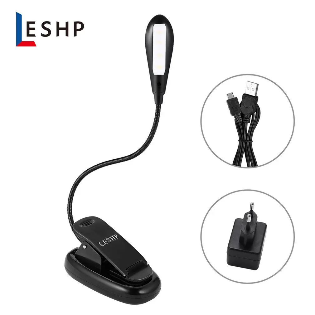 Leshp Перезаряжаемые 4 светодиодный книга/Музыка светильник гибкий зажим на