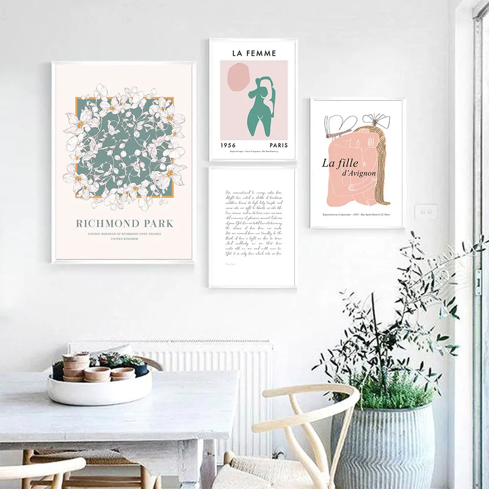 

Richmond Park Poster Green Woman Print Abstract Canvas Painting Nordic Quote Wall Art for Living Room Home Decor Bedroom Picture