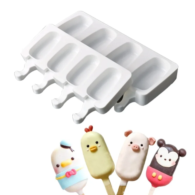 

4/8 Hole Ice Cream Mold Reusable Silicone DIY Homemade Fruit Juice Dessert Ice Pop Lolly Tray Mold