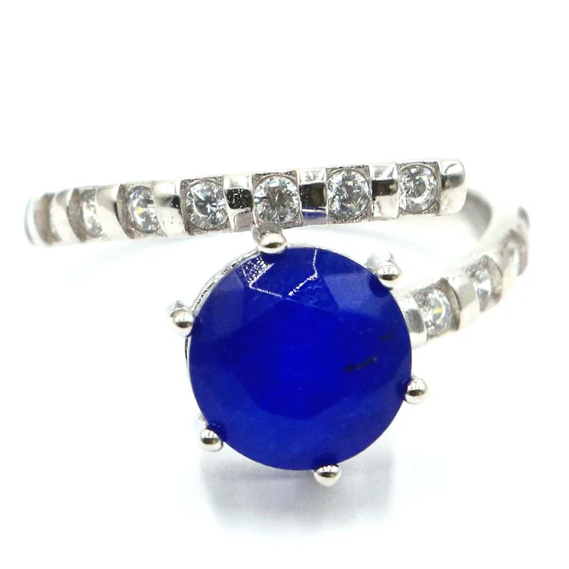 

9x9mm Lovely Round 2.9g Real Blue Sapphire Red Ruby Tourmaline Blue Topaz Women 925 Solid Sterling Silver Rings