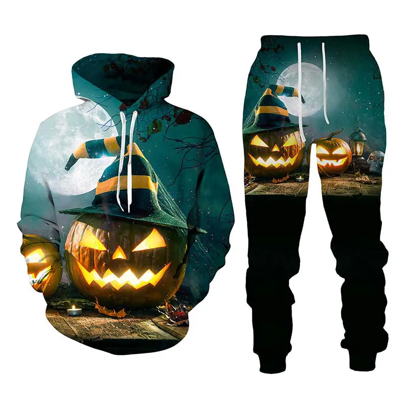 

Trendy Casual 3D Pumpkin Head Printed Halloween Series Sweater and Pants Two-piece Set