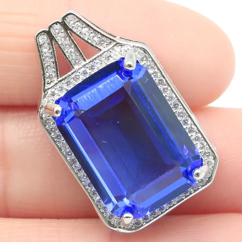

26x16mm Luxury Big Dazzling Created Violet Tanzanite Delicate Cut Zircon Silver Pendant for Women Dating Jewelry