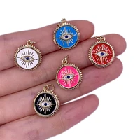 5pcs enamel brass gold filled round eyes pendants charms 14x17mm metal accessories for making jewelry bracelet necklace