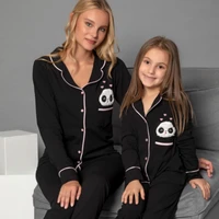 mother daughter 2 set cotton pink colorful patterned pajamas set special design family nightwear sleep comfort black gray