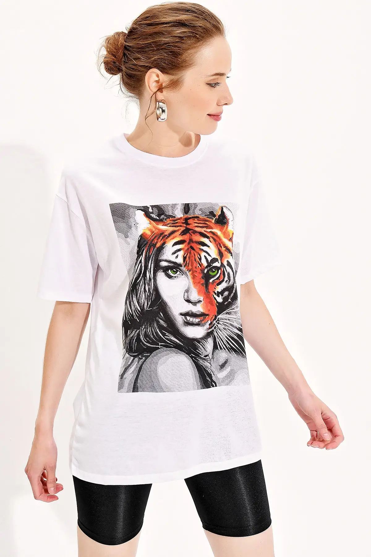 Тренд Alacati Стиль Женская велосипедная Шея Базовая t короткая Alc X4273|Футболки| |