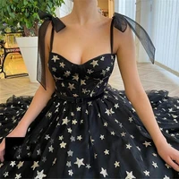 verngo 2021 new sparkle gold starry tulle black prom dresses straps fitted boning velour belt ankle length evening party gowns