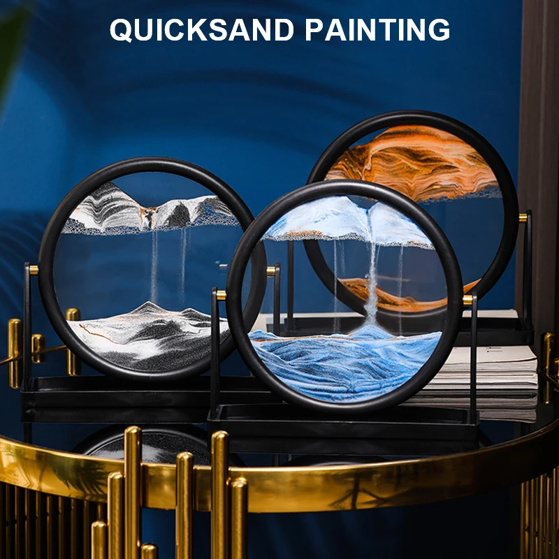 

7/12inch Moving Sand Art Picture Round Glass 3D Hourglass Deep Sea Sandscape In Motion Display Flowing For home Decor Kids Gifts