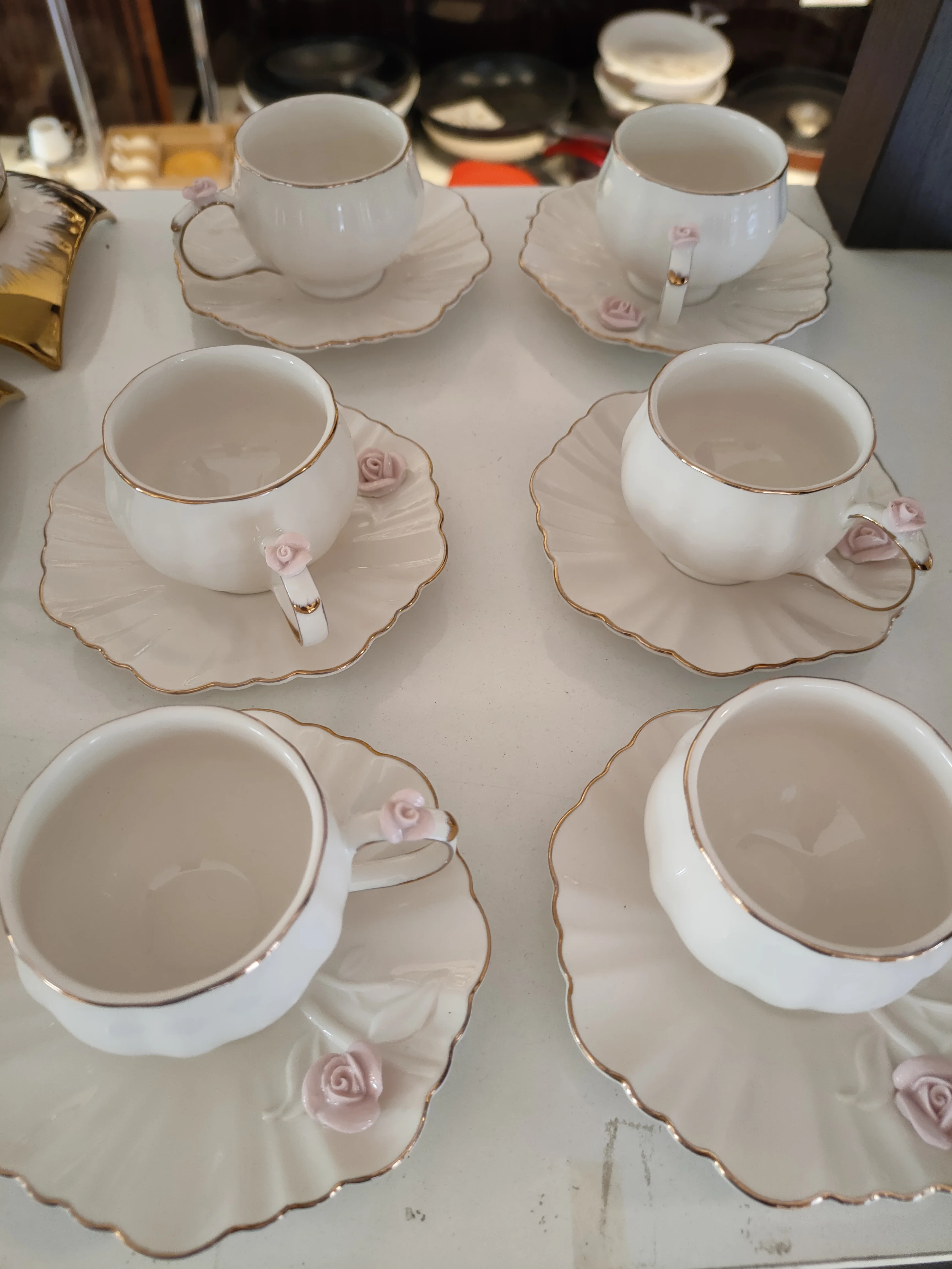 

white Turkish Porcelain Coffee Cup Set 6 Pcs Espresso Macchiato Christmas Gift For Her Drinkware Mug Coffee Cups