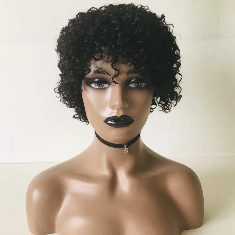 

Afro Kinky Curly Wig For Black Women Human Hair Brazilian Remy Short Sassy Jerry Curl Wig 150% Density Free Shipping