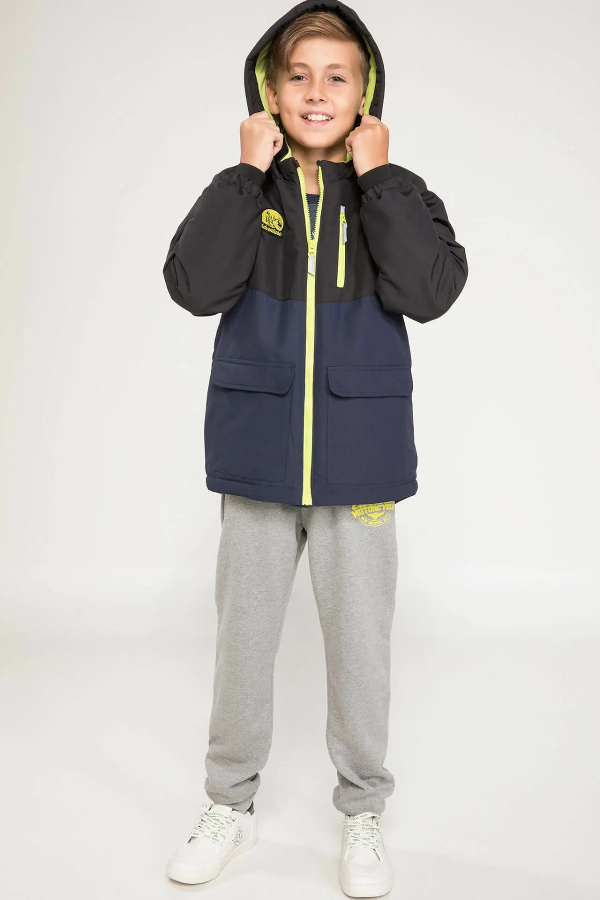 DeFacto/модная Лоскутная куртка на молнии для мальчиков зимние детские куртки